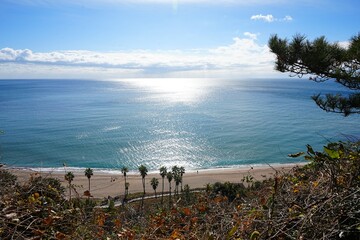 beautiful seascape with seaside walkway and sparkling sea
