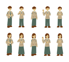 A set of student council member character illustrations in various poses, ideal for school related designs, educational materials, and student leadership visuals.