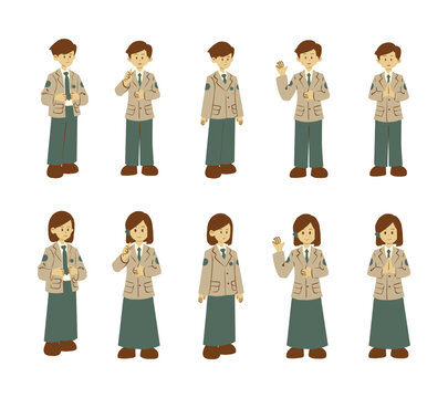 A set of student council member character illustrations in various poses, ideal for school related designs, educational materials, and student leadership visuals. - Powered by Adobe