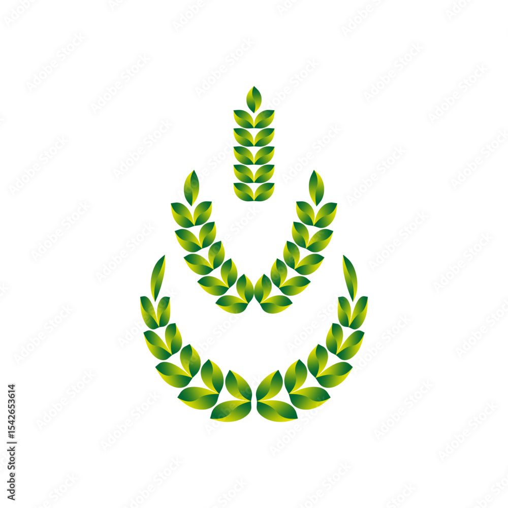 Poster leaf power symbol. green energy icon. botanical vector shape. gradient nature element.