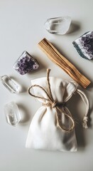 A Spiritual Journey Crystals Amethyst Clear Quartz Palo Santo Smudging Meditation Healing Energy Positive Aura Relaxation Wellbeing Balance Focus
