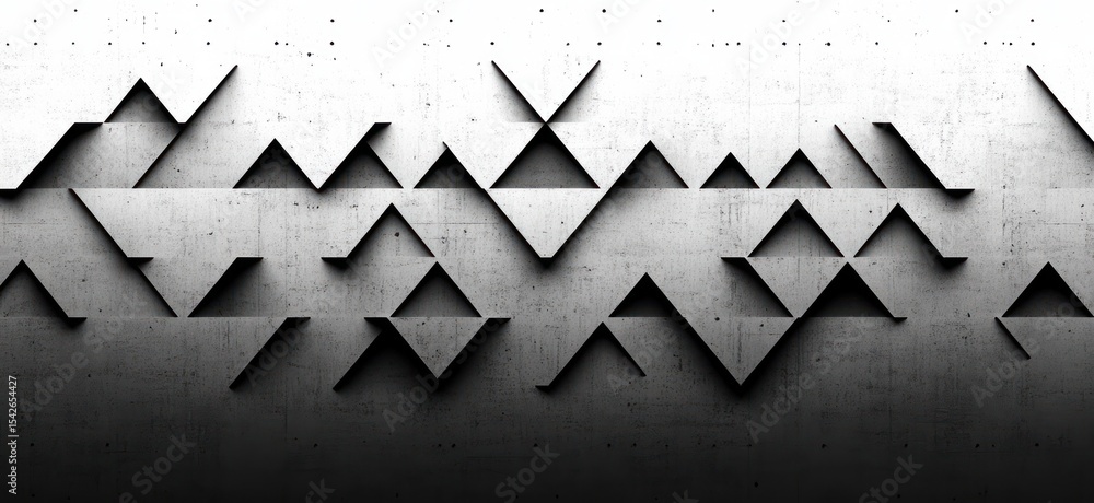 Poster abstract geometric composition of various overlapping black and white triangular shapes creating a p
