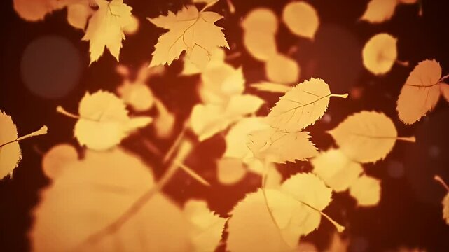 Golden autumn leaves gently floating in the air high quality animation background