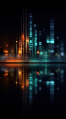 Obraz premium Abstract city lights reflecting on water at night. Blurred, vibrant colors
