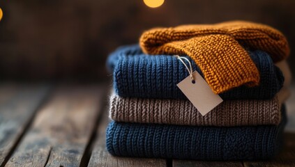 Stacked sweaters in autumnal colors