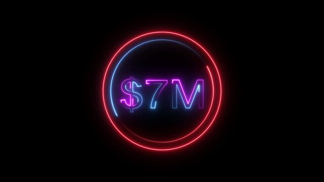 $7 Millions Glowing neon line Letter Icon animation. 7M followers and subscribers on black background animation.
