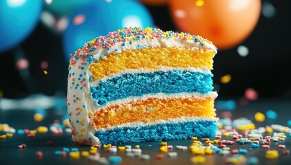 Birthday cake slice with colorful sprinkles