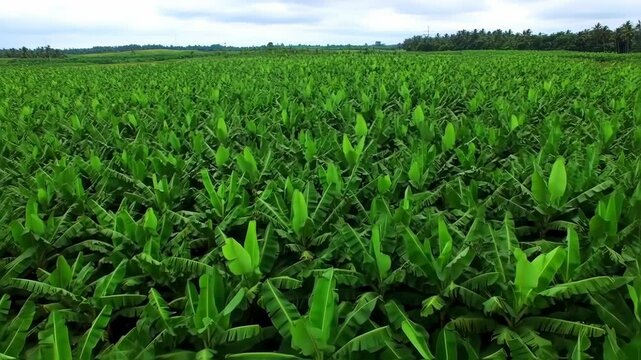 Tropical field filled with banana plants