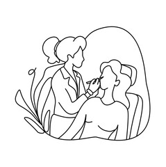 Stylized Illustration of a Makeup Artist Applying Makeup