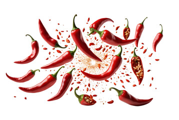 Falling bursting chili peppers heat up