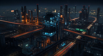 Futuristic Industrial Cityscape at Night
