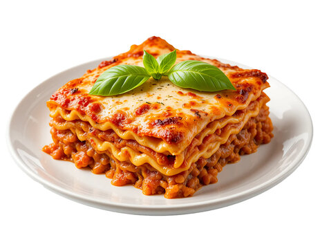 lasagna on plate isolated on transparent  png