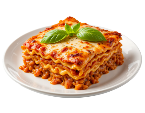 lasagna on plate isolated on transparent  png - Powered by Adobe