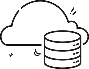 This cloud database line icon represents online data management systems, cloud-based storage, and remote access. Ideal for tech documentation and digital concepts.