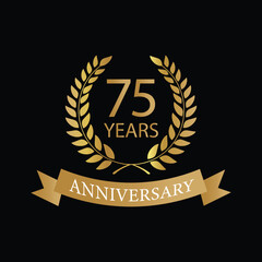 Golden anniversary Laurel Wreath Badge – Vector Icon for Milestone, Celebration and Award Design of 75years.