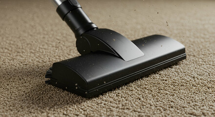 Black Vacuum Cleaner Head Cleaning Beige Carpet