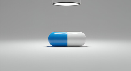 Blue And White Capsule Pill On White Background 3D Render