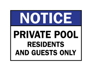 Private Pool Sign Vector – Notice Private Pool Residents and Guests Only 