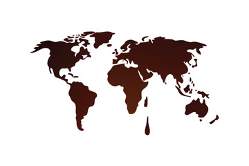 Chocolate Dripping World Map on White Background Design