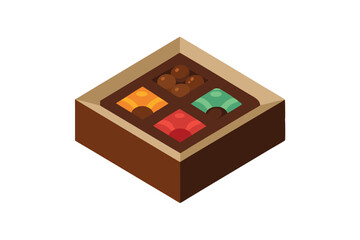 Top View Illustration of a Box Filled with Assorted Chocolates