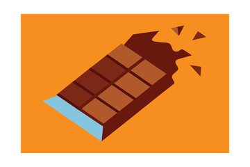 Chocolate Bar with Broken Pieces Vector Illustration of a Delicious Treat