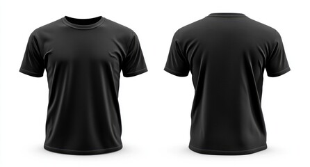 Black t-shirt mockup, front and back views