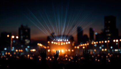 Silhouettes of concert-goers at night