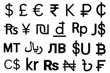 Set of currency icons, set of currency symbols, set of currency sign icons, currency signs set, currency symbols, set of popular currencies icons set