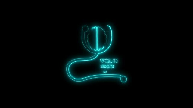 Neon glowing microphone with wires, symbolizing audio recording, music production, broadcasting, live performances, vocals, sound engineering, entertainment, communication, audio technology, studio se