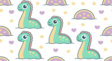 Cute doodle cute dragon's seamless pattern background vector design