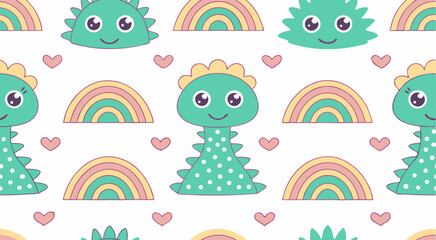 Cute doodle cute dragon's seamless pattern background vector design