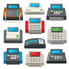 fax machine set isolated on white background