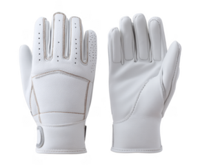 A pair of pristine white golf gloves displayed on a clean surface. showcasing their sleek design and craftsmanship. ideal for enhancing grip and comfort during a game on a sunny day