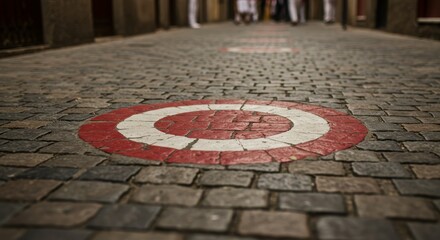 bull's eye symbol above the old city street