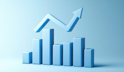 Light-blue 3D bar graph with upward trend