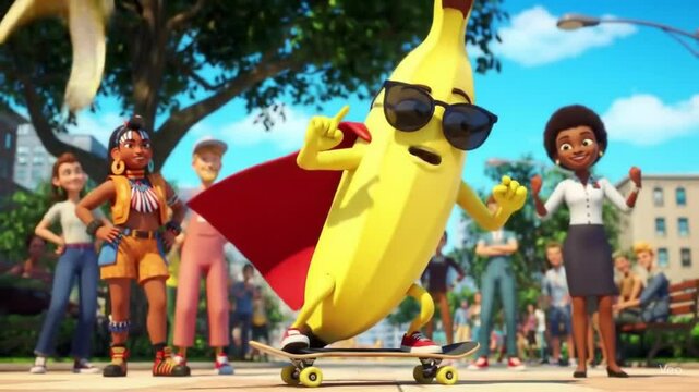 Banana the heroes and the skateboard
