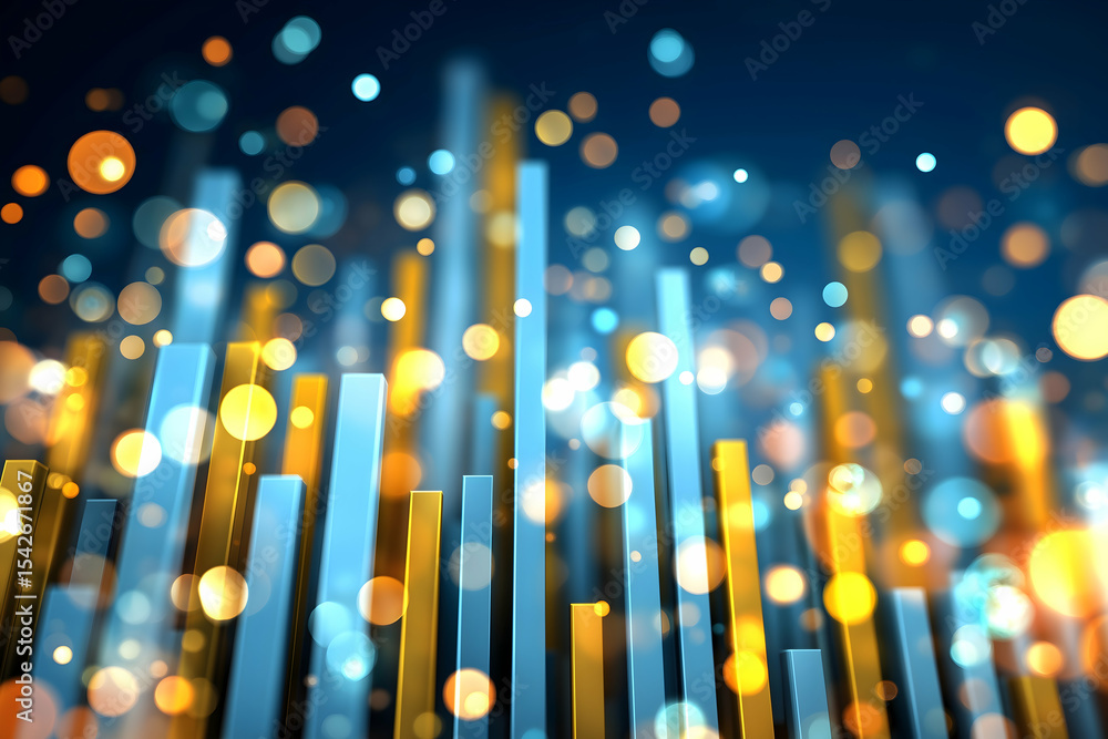 Aufkleber abstract image of vertical bars with glowing blue and orange bokeh lights creating a futuristic city