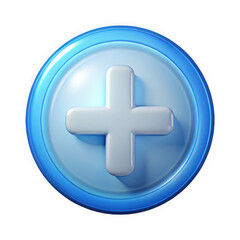 Obraz premium 3d glossy blue circle plus icon isolated on transparent background