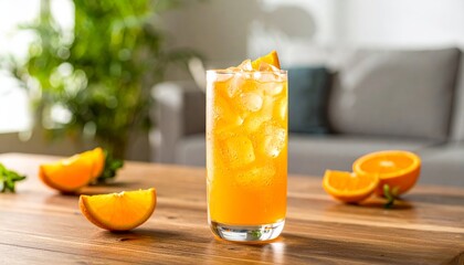 Fresh orange juice in a glass, a healthy and refreshing citrus fruit drink perfect for breakfast