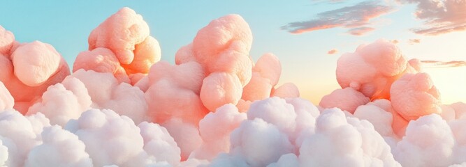 Dreamy pastel pink clouds drift peacefully in a serene sky during twilight hours