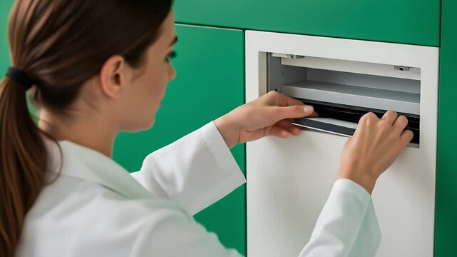 Person replacing air filter in industrial unit closeup view of maintenance process