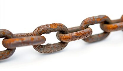 Obraz premium Rusty metal chain links against white background