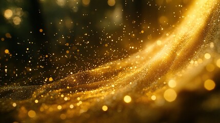 Naklejka premium Golden dust swirls, dark forest backdrop, magical effect, design