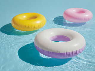 Colorful Inflatable Rings Floating in Water – AI Generated Summer Concept