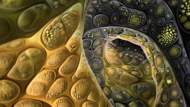 Intercellular landscape in luminous green  yellow hues