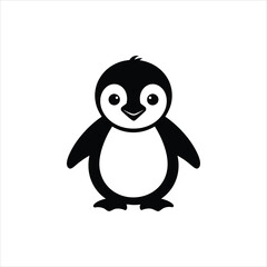 Adorable Baby Penguin Silhouette Vector Icon in Black and White