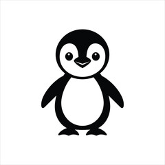 Adorable Baby Penguin Silhouette Vector Icon in Black and White