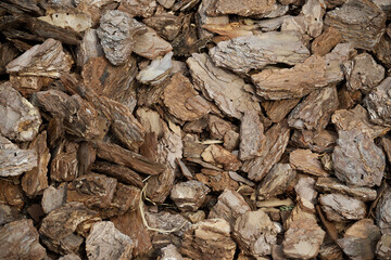 Close-Up View of Brown Tree Bark Mulch for Gardening and Landscaping