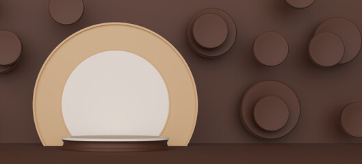Elegant Podium Stands Within Modern Brown Studio. Mocha Mousse color
