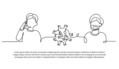 Vector illustration of bacterial contamination in humans. Modern flat in continuous line style.